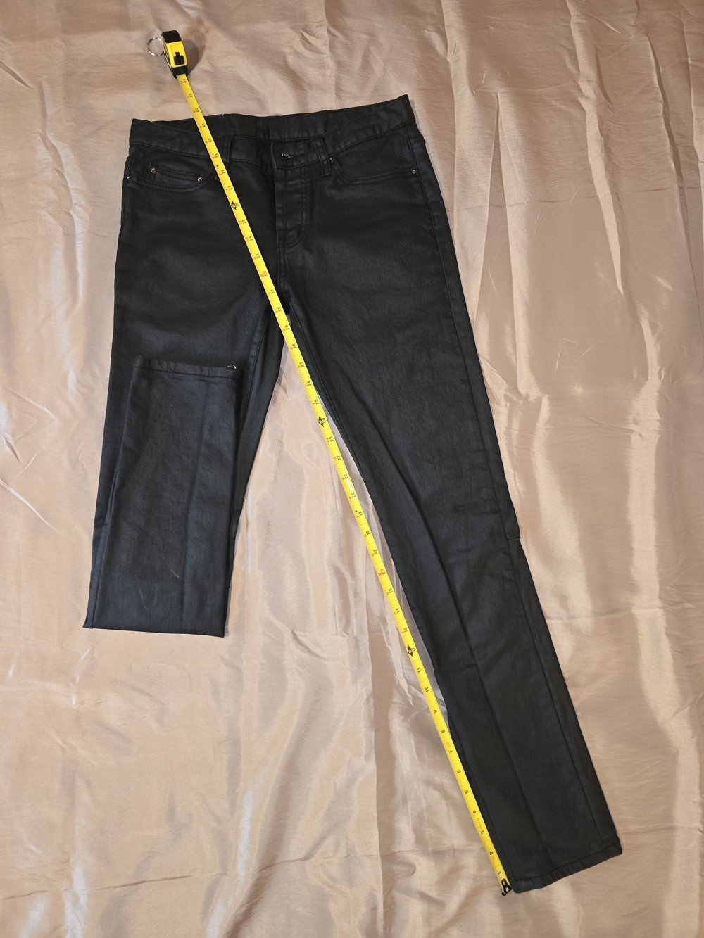 MNML Black Coated Waxed Ankle Zipper Skinny Pants 30